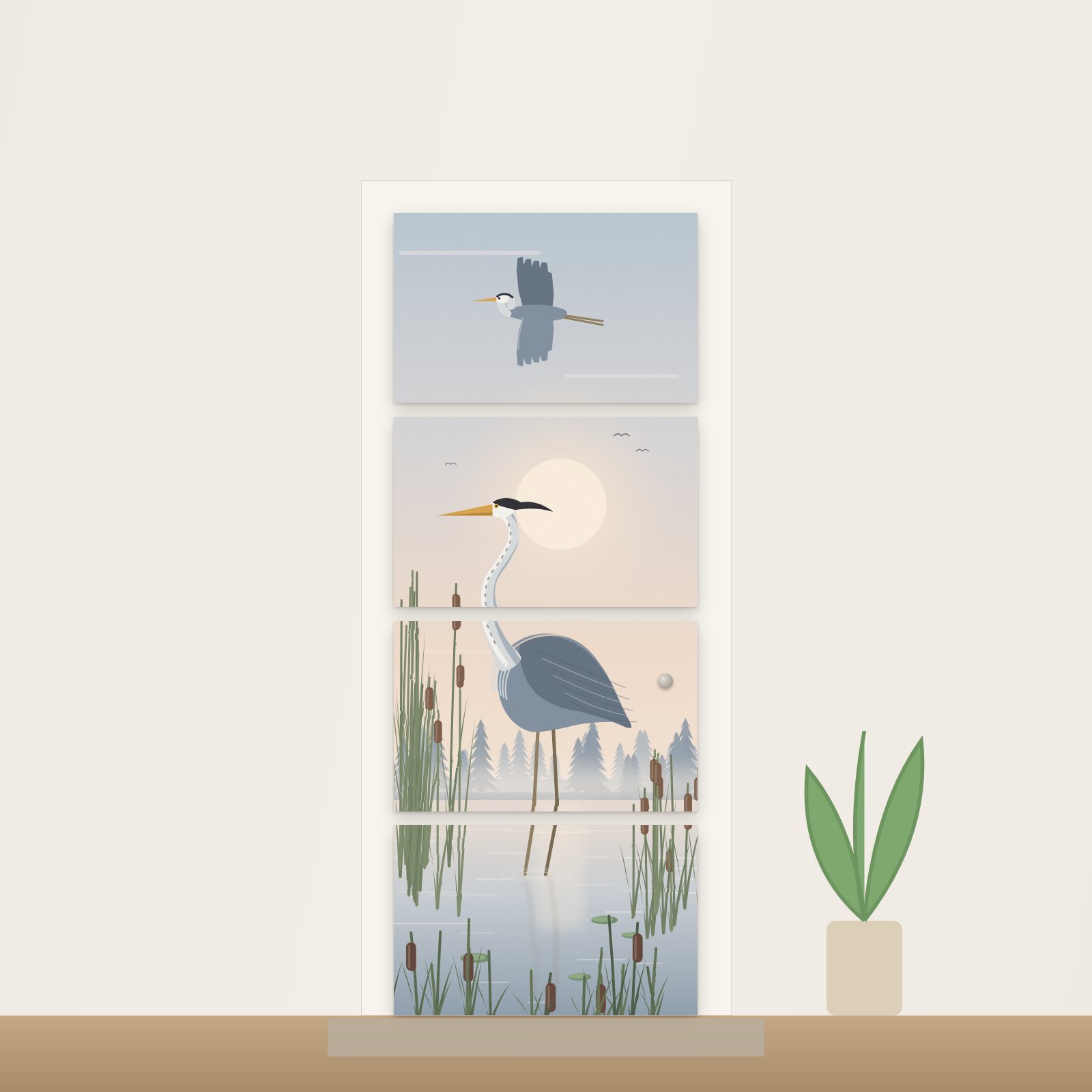 Heron at Dawn Acoustic Door Art - Acoustic Door Art