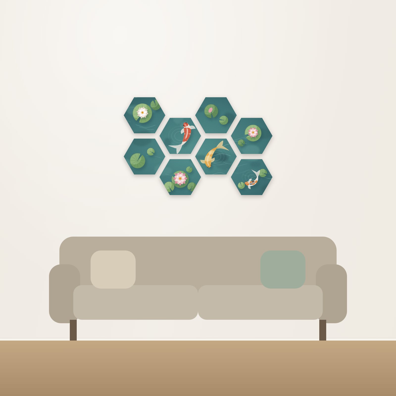 Koi Pond Hexagon Acoustic Art Set - Hexagon Acoustic Art