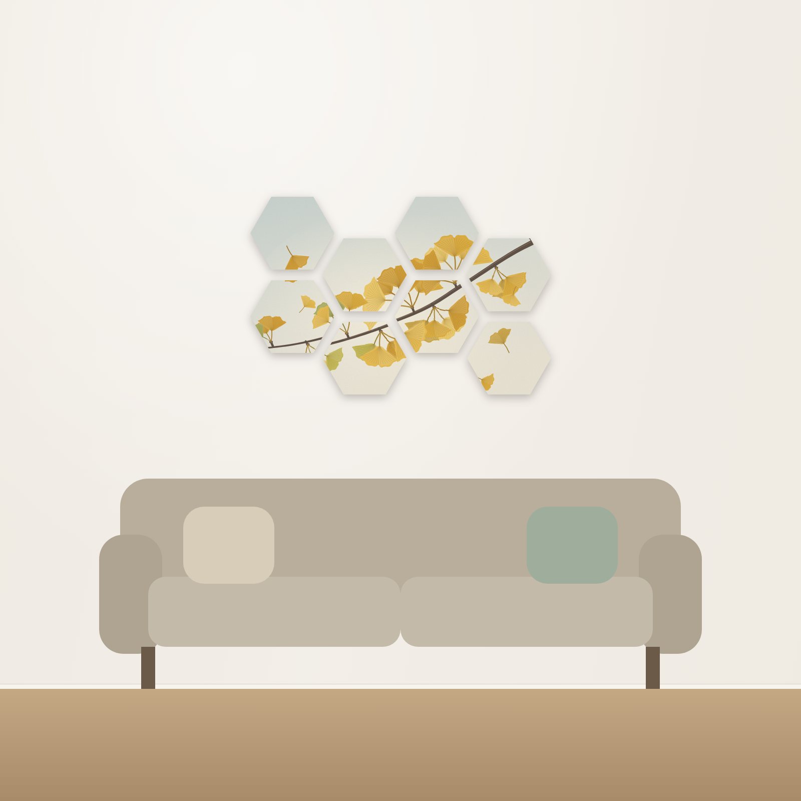 Ginkgo Branch Hexagon Acoustic Art Set - Hexagon Acoustic Art