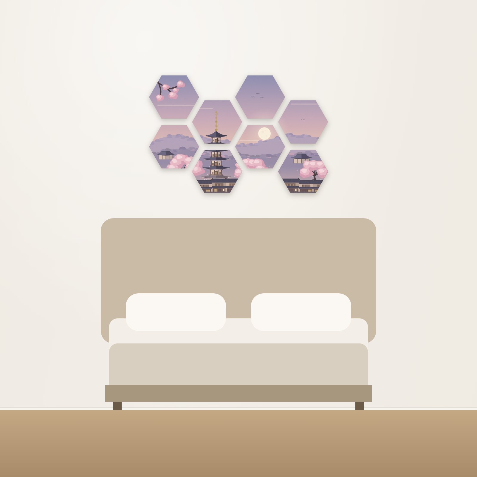 Kyoto Evening Hexagon Acoustic Art Set - Hexagon Acoustic Art