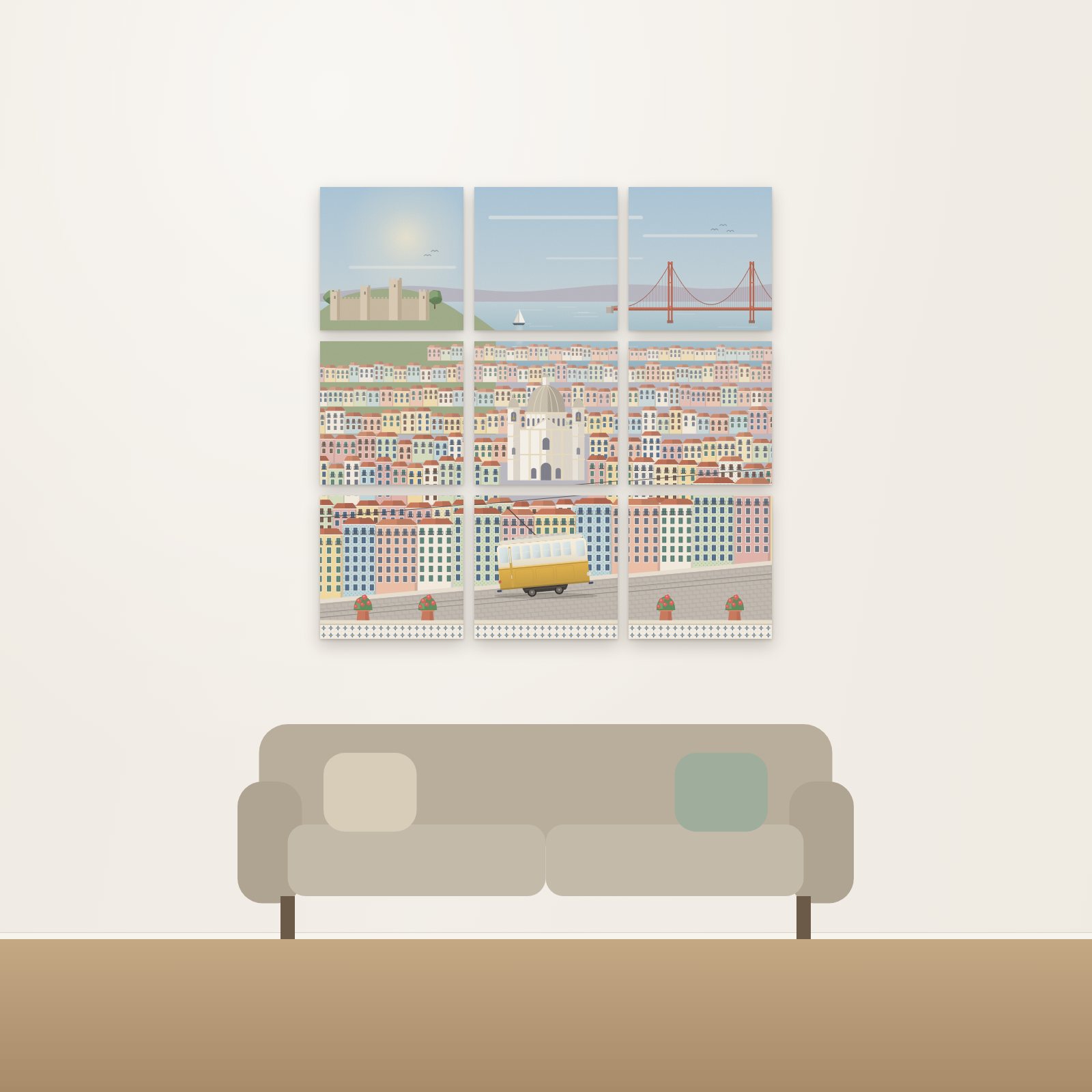 Lisbon Hillside 9-Panel Acoustic Gallery Grid - Acoustic Gallery Grids