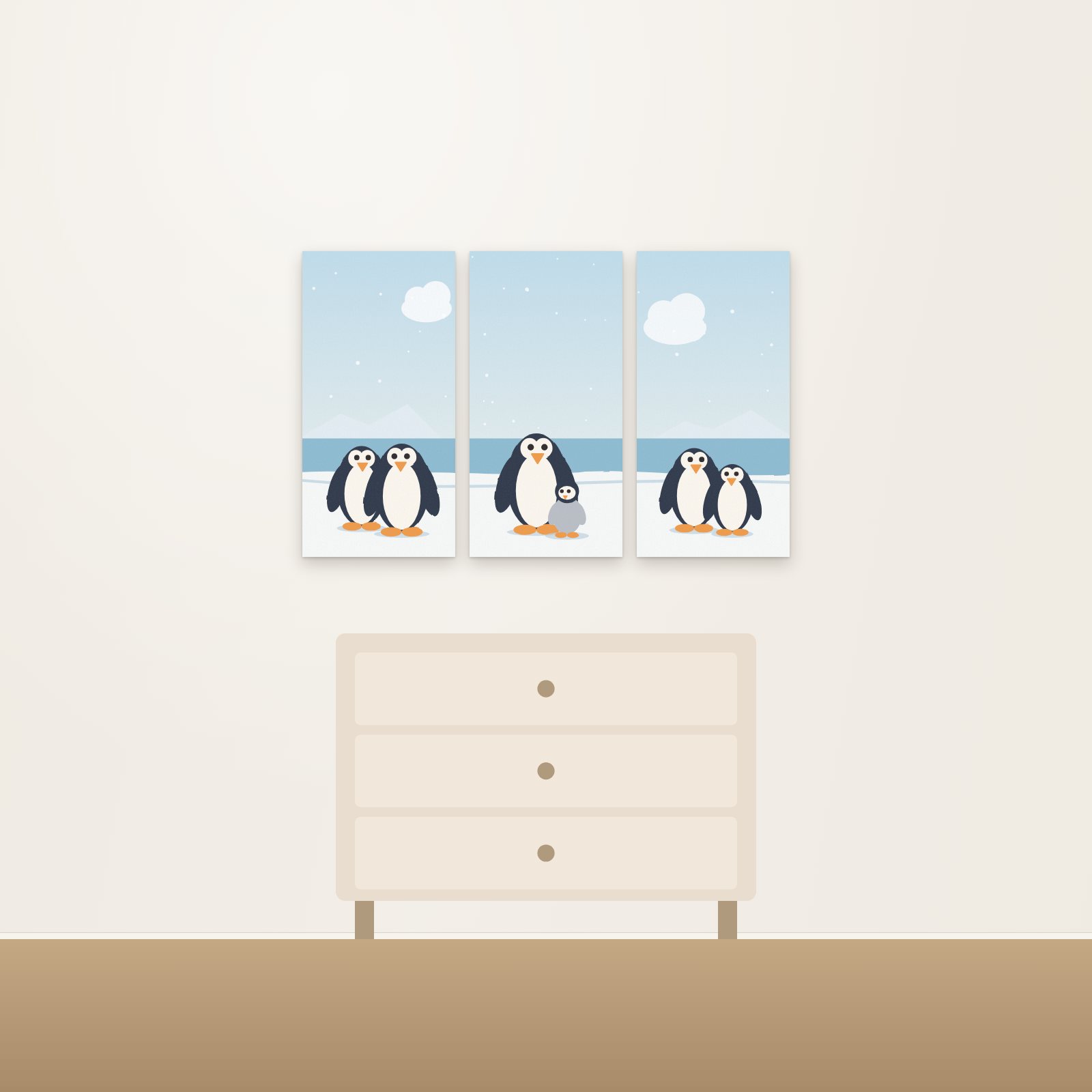 Penguins on Ice 3-Panel Acoustic Art Set - 3-Panel Acoustic Art Sets