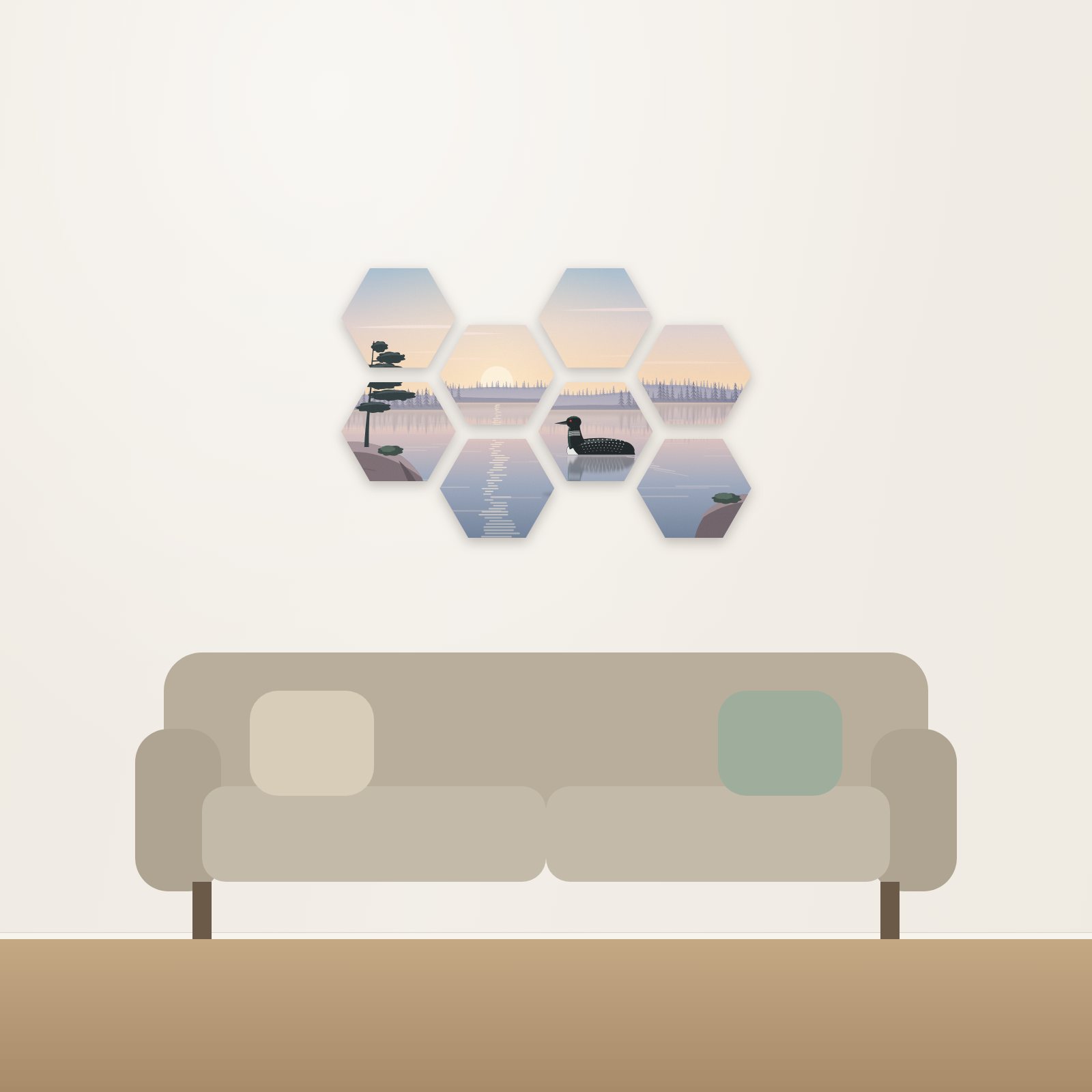 Loon at Sunrise Hexagon Acoustic Art Set - Hexagon Acoustic Art