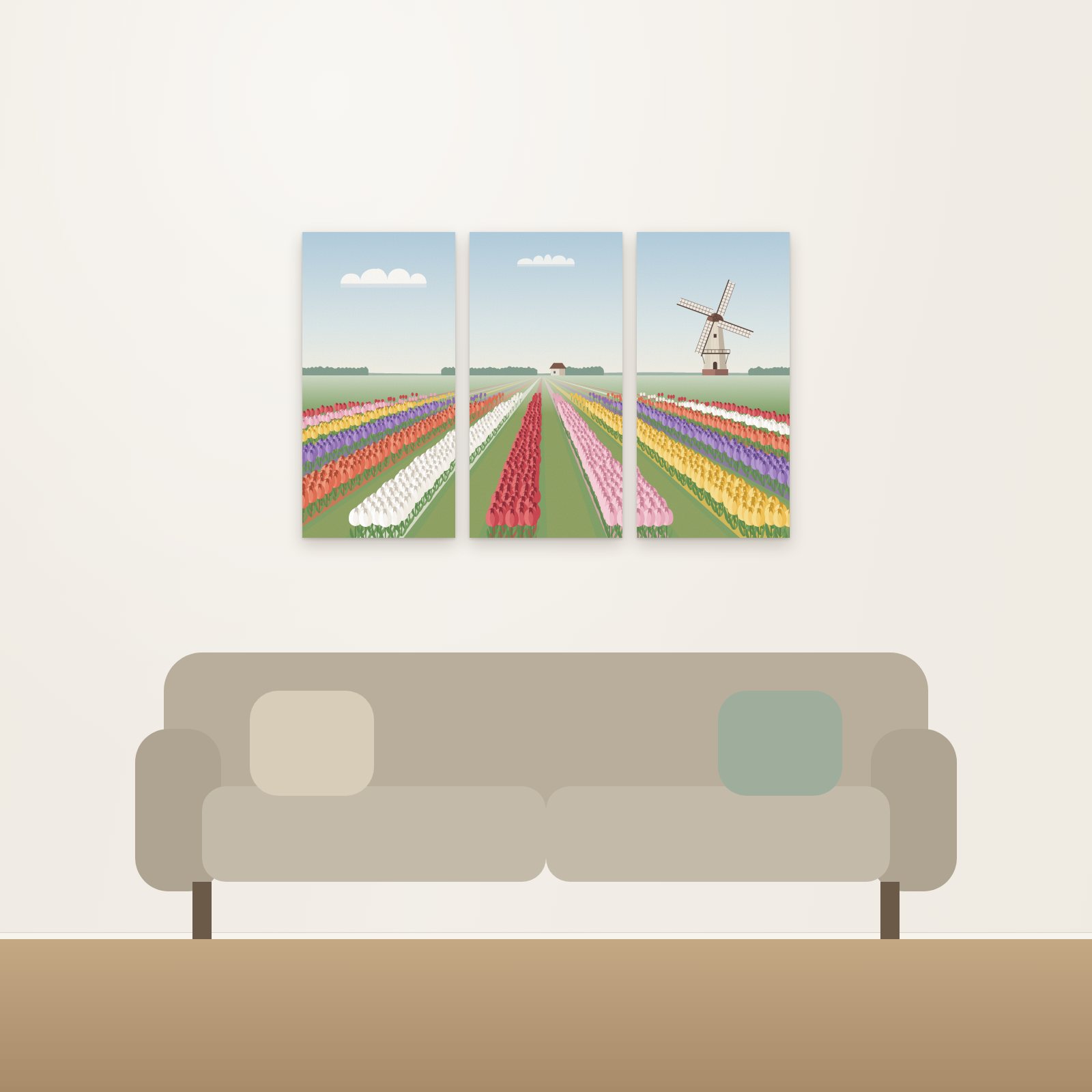 Tulip Rows 3-Panel Acoustic Art Set - 3-Panel Acoustic Art Sets