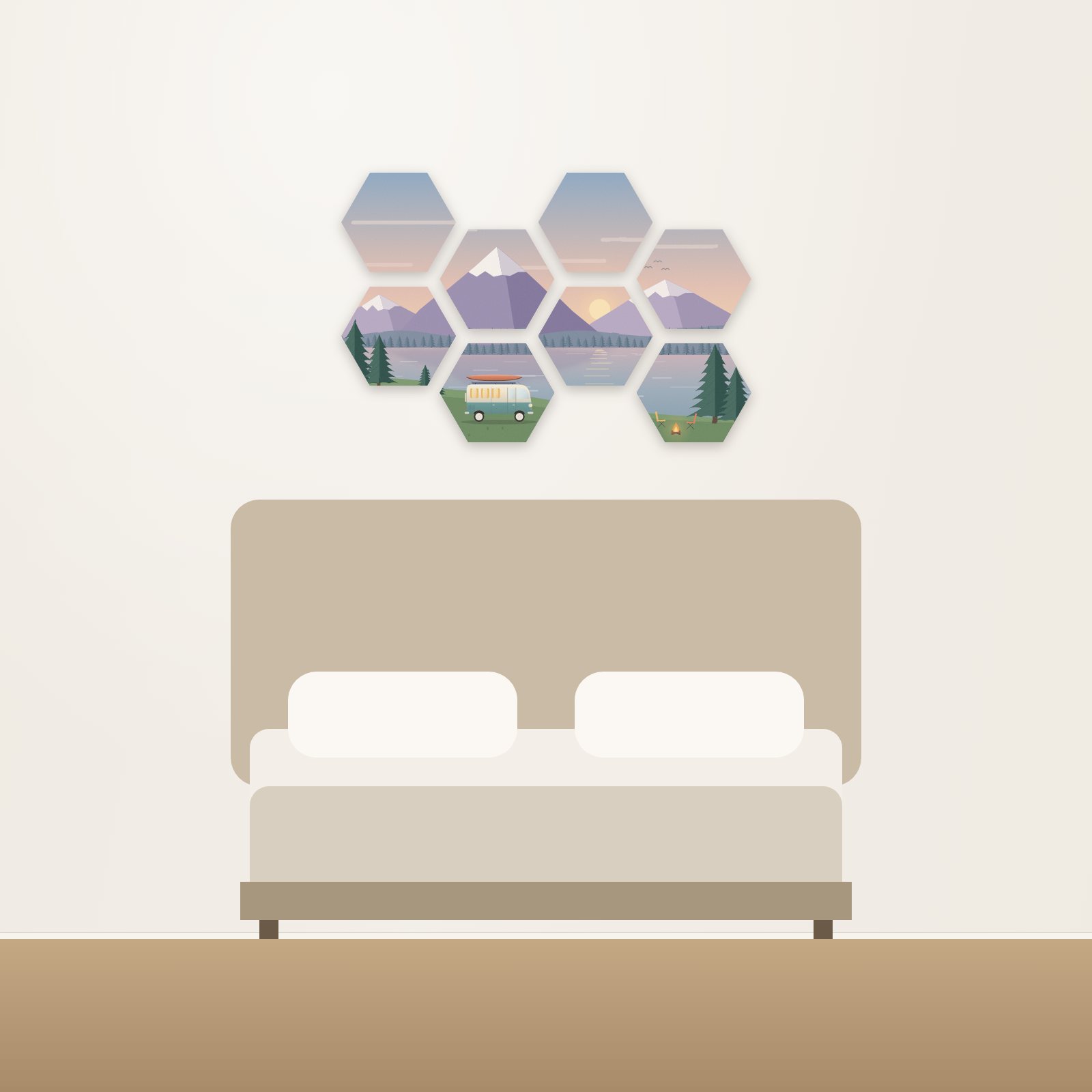 Camper Van Getaway Hexagon Acoustic Art Set - Hexagon Acoustic Art